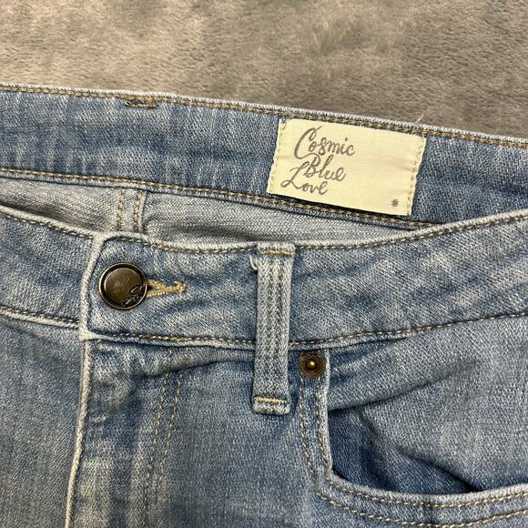 Cosmic Blue Love Distressed Skinny Jeans Women's Size 30x28 Light Blue Denim - Picture 3 of 6